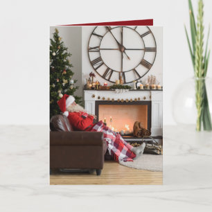 Merry Christmas Warm Cozy Fireplace Santa Photo Note Card