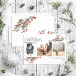 Merry Christmas Warm Red Winter Botanical Photo Ho Holiday Card<br><div class="desc">Looking for a unique holiday card that will really stand out? Check out our Merry Christmas Warm Red Winter Botanical Photo Holiday Card! This beautiful card features three of your favorite photos, surrounded by festive red and green winter motifs. Modern calligraphy completes the look, making this one holiday card that...</div>