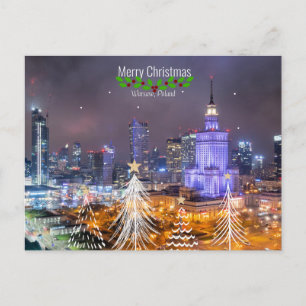 Merry Christmas, Warsaw, Poland, Postcard