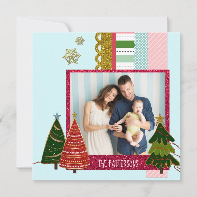 Merry Christmas Washi Tape Personalized Photo Holiday Card (Front)