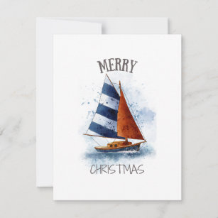 Merry Christmas Water Color Sailboat Holiday Card