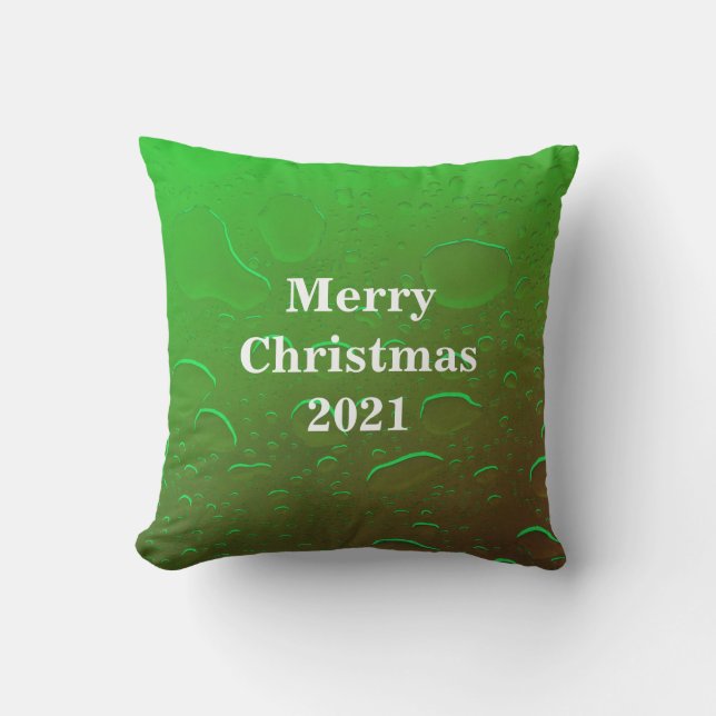 Merry Christmas Water Drops Neon Green White Ombre Outdoor Pillow (Front)