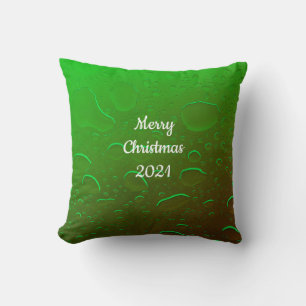 Merry Christmas Water Drops Neon Green White Ombre Throw Pillow