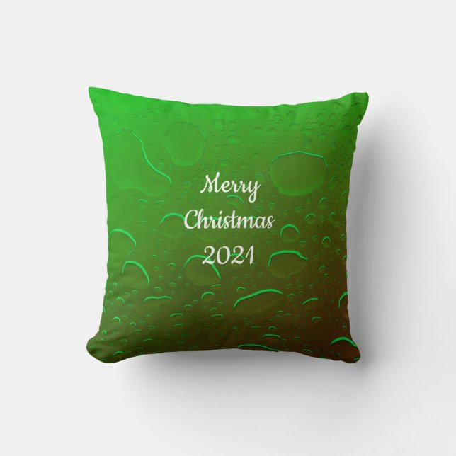 Merry Christmas Water Drops Neon Green White Ombre Throw Pillow (Front)