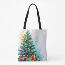 Merry Christmas Watercolor Art Tote