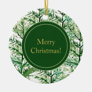 Merry Christmas Watercolor Art Tree Ceramic Ornament