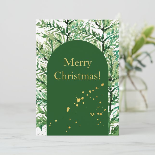Merry Christmas Watercolor Art Tree Holiday Card (Standing Front)