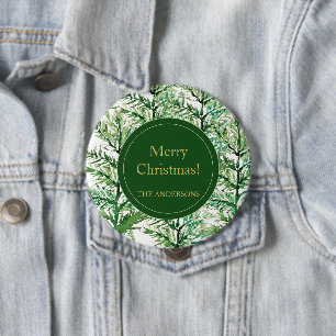 Merry Christmas Watercolor Art Tree personalized Button