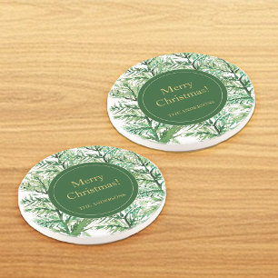 Merry Christmas Watercolor Art Tree personalized Coaster
