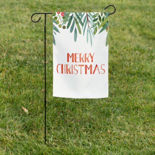 Merry Christmas Watercolor Berry and Branches  Garden Flag