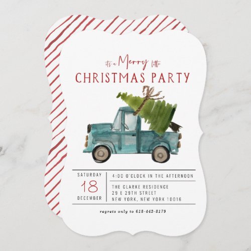 Merry Christmas  Watercolor Blue Truck Holiday Invitation