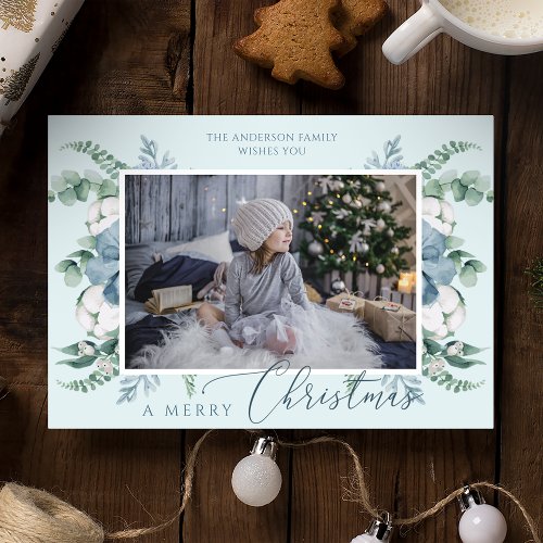 Merry Christmas Watercolor Botanical Holiday Photo Card