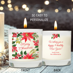 Merry Christmas Watercolor Botanicals Custom Text Scented Candle
