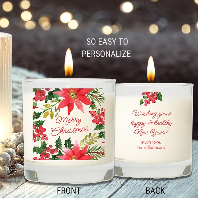 Merry Christmas Watercolor Botanicals Custom Text  Scented Candle (Creator Uploaded)