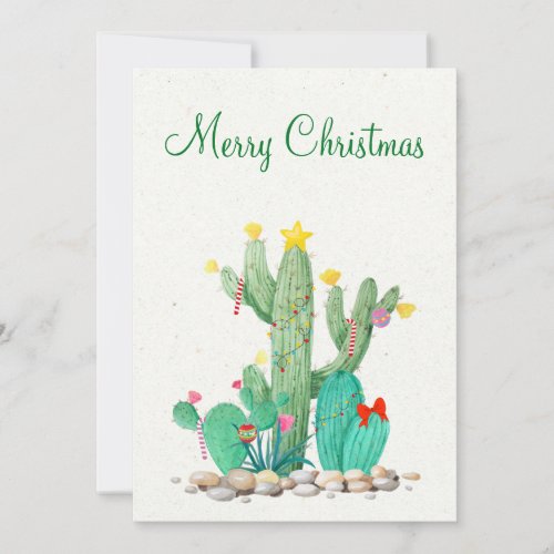 Merry Christmas Watercolor Cactus Desert Southwest Holiday Card