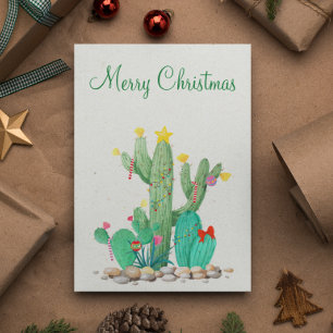 Merry Christmas Watercolor Cactus Desert Southwest Holiday Card