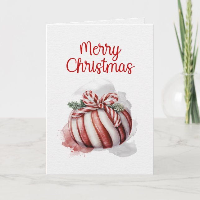 Merry Christmas Watercolor Candy Cane Candy Holiday Card (Front)