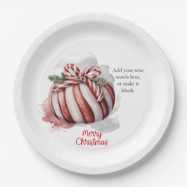 Merry Christmas Watercolor Candy Cane Candy Paper Plates (Front)