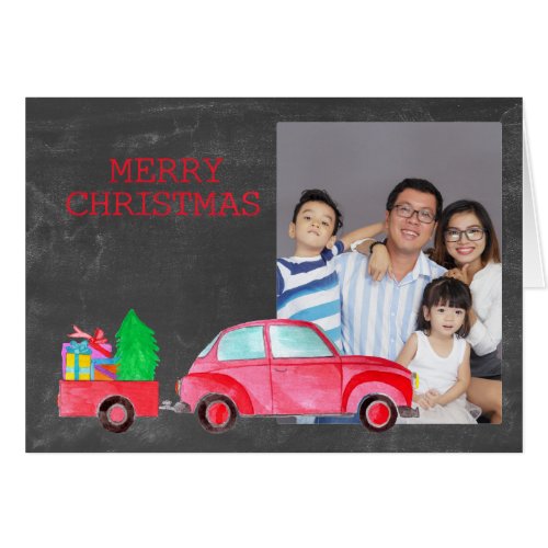 Merry Christmas watercolor car photo card