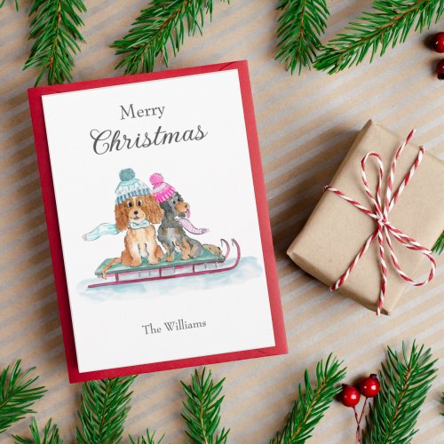 Merry Christmas Watercolor Cavalier King Charles  Holiday Card