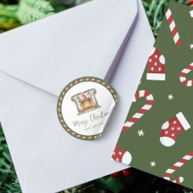 Merry Christmas - Watercolor Christmas fireplace