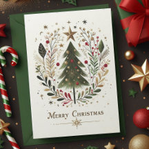 Merry Christmas Watercolor Christmas Tree Family 