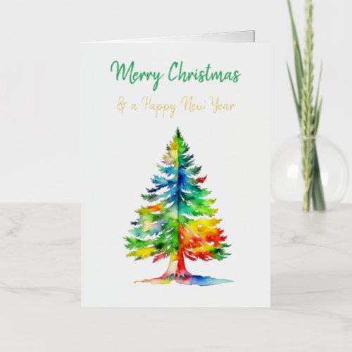 Merry Christmas Watercolor Christmas Tree Foil Greeting Card