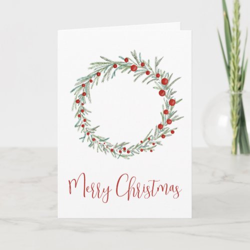 Merry Christmas watercolor Christmas wreath Holiday Card