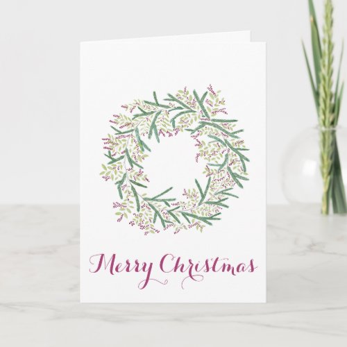 Merry Christmas watercolor Christmas wreath Holiday Card