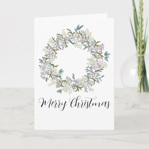 Merry Christmas watercolor Christmas wreath Holiday Card