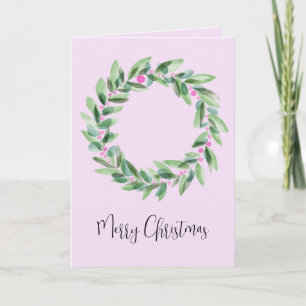 Merry Christmas, watercolor Christmas wreath  Holiday Card