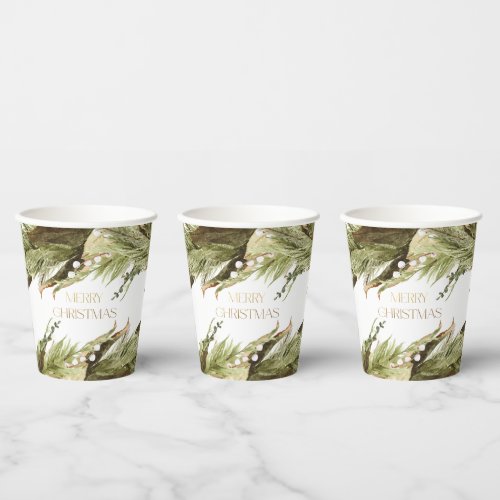 Merry Christmas Watercolor Christmas Wreath  Paper Cups