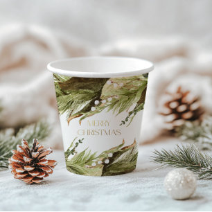 Merry Christmas Watercolor Christmas Wreath Paper Cups