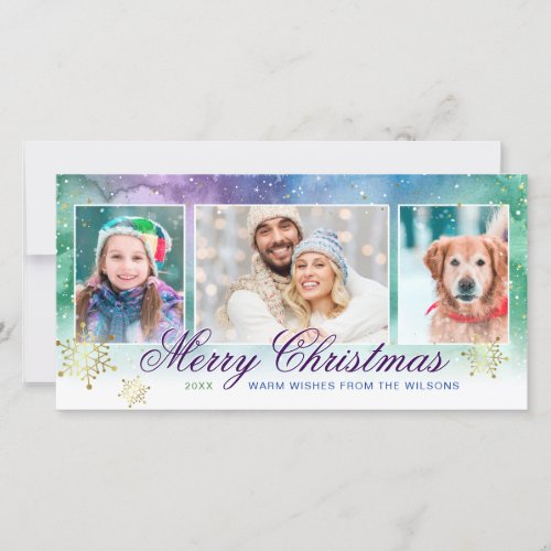 Merry Christmas Watercolor Collage Family Photo Holiday Card