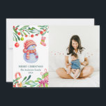 Merry Christmas. Watercolor cute snowman photo Holiday Card<br><div class="desc">Christmas photo Holiday card with watercolor cute snowman.</div>