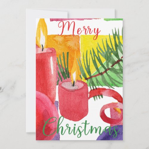 Merry Christmas Watercolor Deco Holiday Card