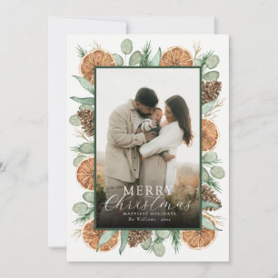 Merry Christmas Watercolor Dried Orange Botanical Holiday Card