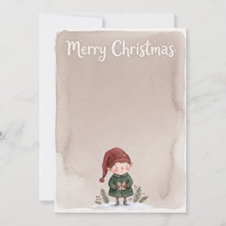 Merry Christmas Watercolor Elf Holiday Card