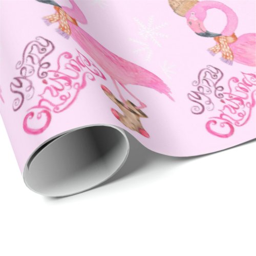 Merry Christmas Watercolor Flamingo Wrapping Paper
