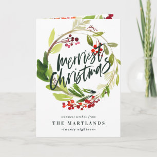 Merry Christmas watercolor floral photo Holiday Card