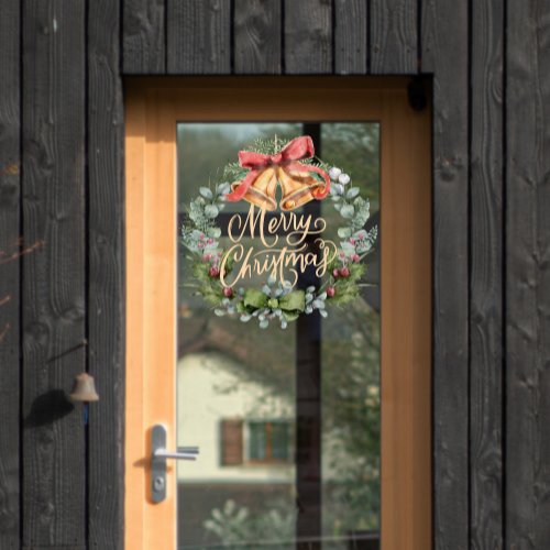 Merry Christmas Watercolor Flower Wreath Shop Window Cling