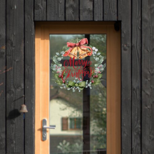 Merry Christmas Watercolor Flower Wreath Shop Window Cling