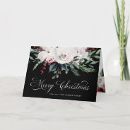 Merry Christmas | Watercolor Flowers On Black Holiday Card at Zazzle
