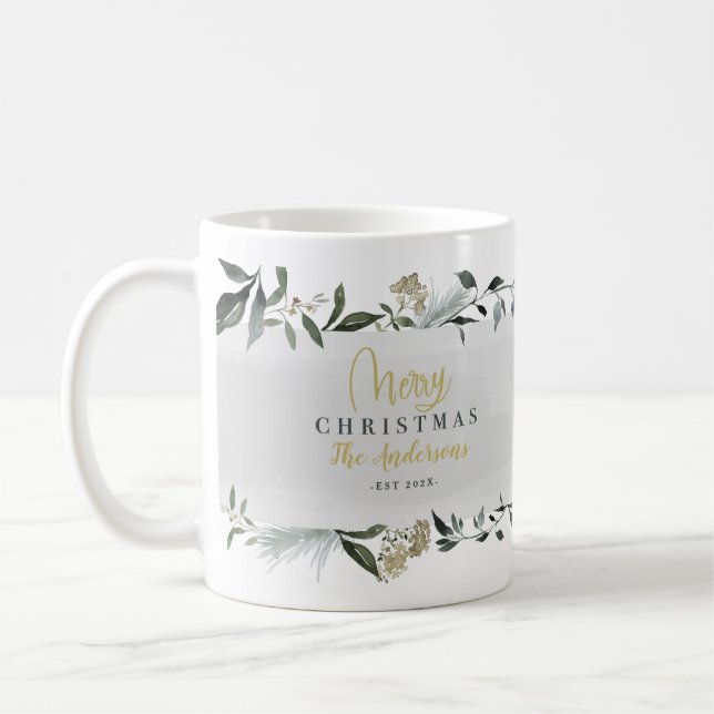 Merry Christmas watercolor foliage Christmas  Coffee Mug (Left)