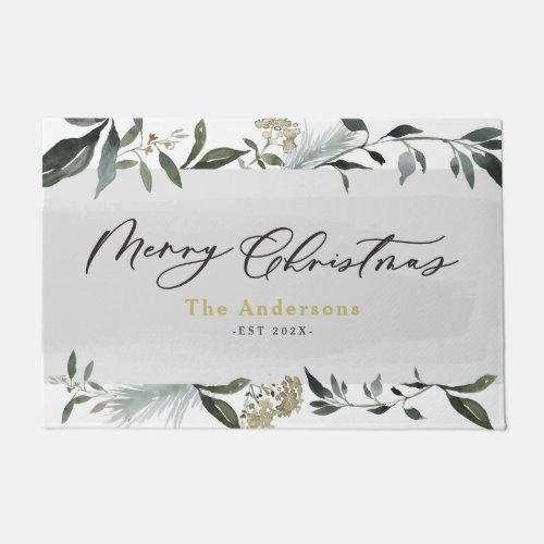 Merry Christmas watercolor foliage Christmas  Doormat