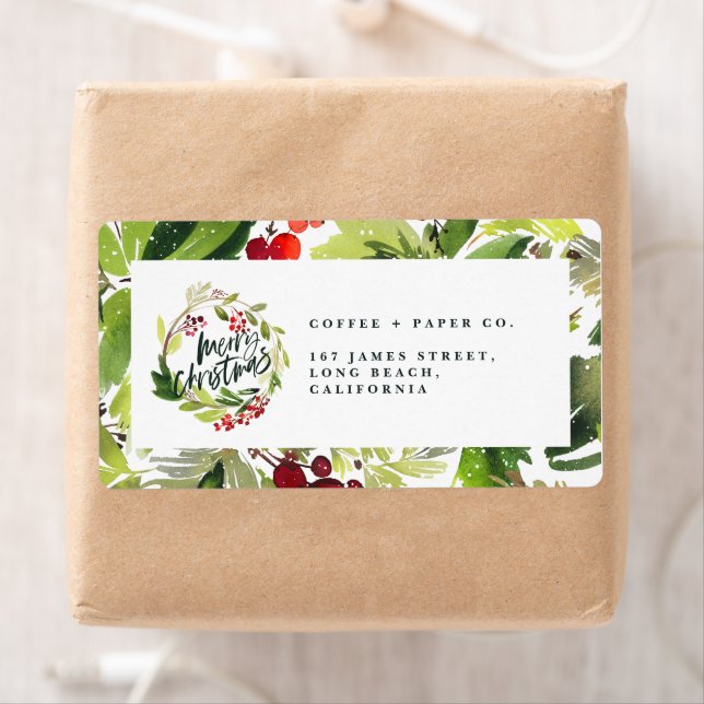 Merry christmas watercolor foliage Christmas Label (Insitu)