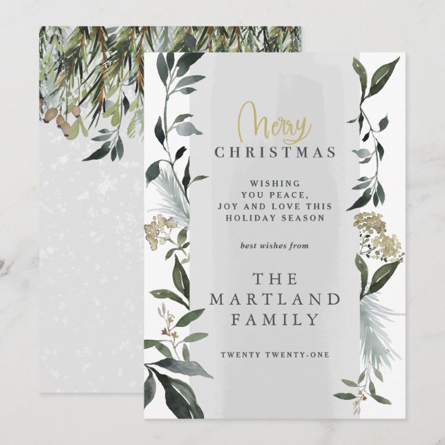 Merry Christmas watercolor foliage eucalyptus Holiday Card (Front/Back)
