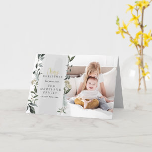 Merry Christmas watercolor foliage photo holiday Card