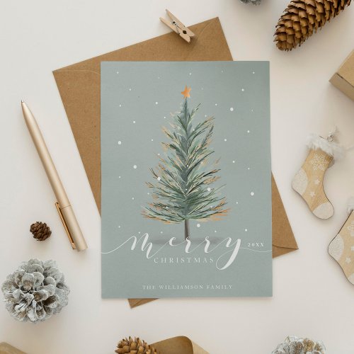 Merry Christmas Watercolor Forest Evergreen Tree Holiday Card