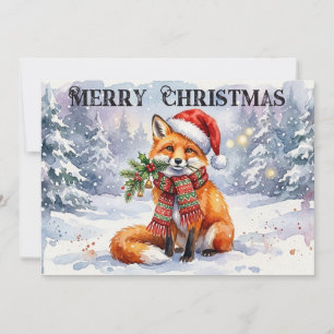Merry Christmas Watercolor Fox Holiday Card